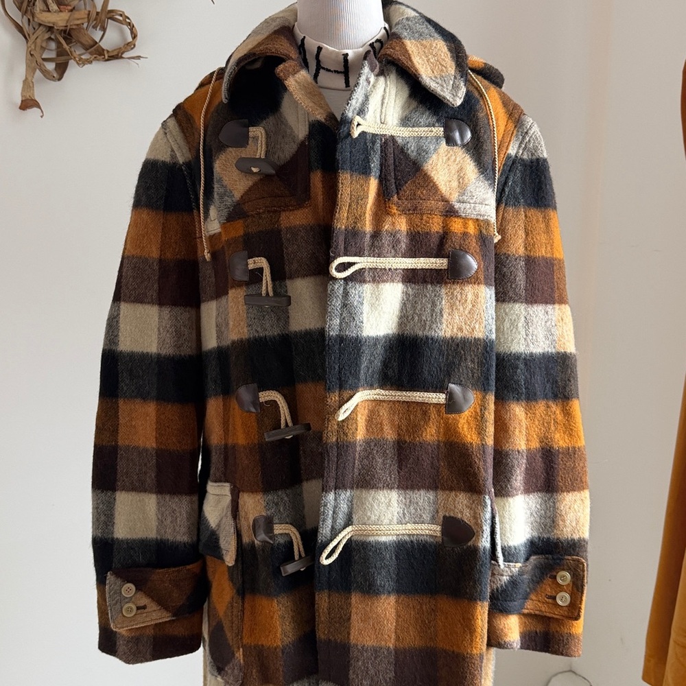 Incredible Vintage Lodenfrey plaid wool coat with detachable hood